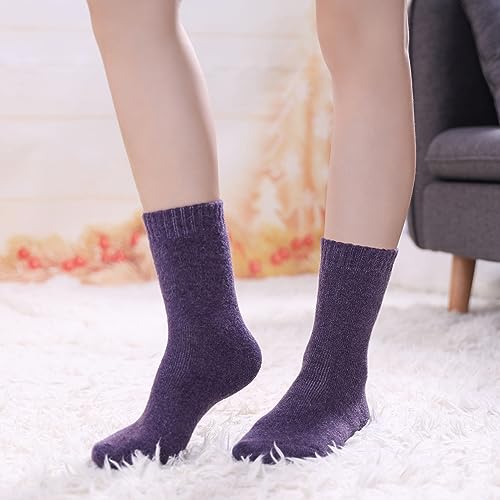 LINEMIN Wool Socks for Women Winter Warm Hiking Thick Warm Cozy Boot Crew Gift Socks 5 Pairs (Purple/Blue/Black/Dark Gray/Light Gray)
