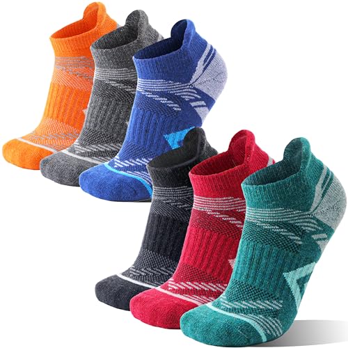 ANTSANG Merino Wool Ankle Hiking Socks Compression Warm Thermal Thick Athletic Cushion Winter Running No Show Moisture Wicking Socks Gifts Stocking Stuffers for Women Men 6 Pairs(Assorted,L)