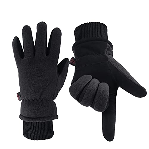 OZERO Winter Gloves for Men Women, Cold Proof Deerskin Suede Leather Warm Thermal Gloves for Driving, Working, Hiking, Skiing - Water Resistant Windproof, Denim-Black Large