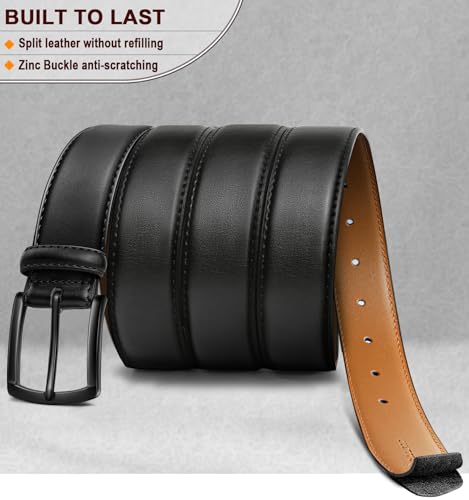 KEMISANT Men Belt-Genuine Leather Belt for Men Dress Casual Golf Jeans 1 3/8"(Black,38"-40" Waist Adjustable)