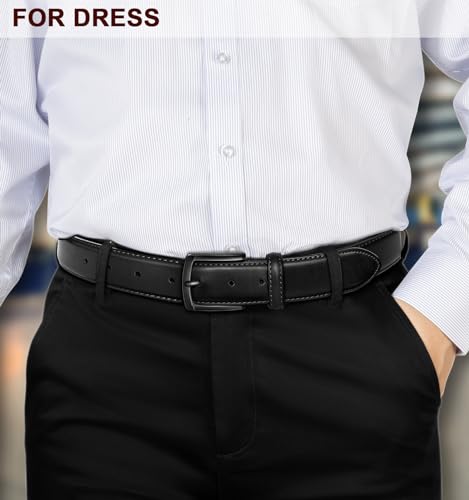 KEMISANT Men Belt-Genuine Leather Belt for Men Dress Casual Golf Jeans 1 3/8"(Black,38"-40" Waist Adjustable)