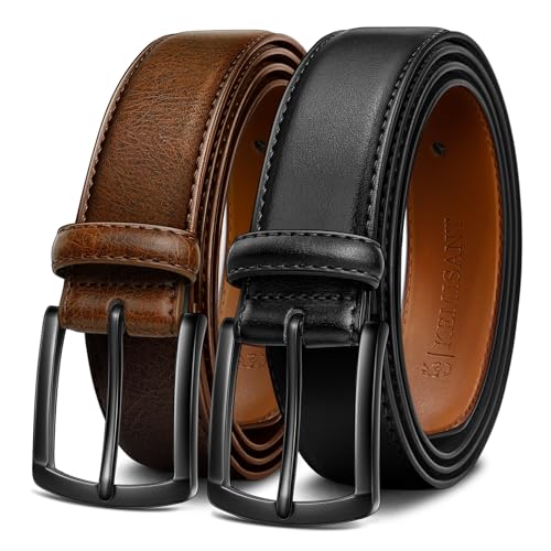 KEMISANT Men Belt 2Pack – Genuine Leather Belt for Men Dress Casual Golf Jeans 1 3/8" (Black/Deep Brown,38"-40" Waist Adjustable)