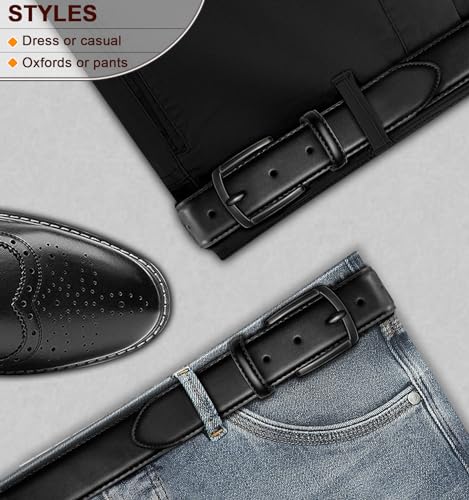 KEMISANT Men Belt-Genuine Leather Belt for Men Dress Casual Golf Jeans 1 3/8"(Black,38"-40" Waist Adjustable)