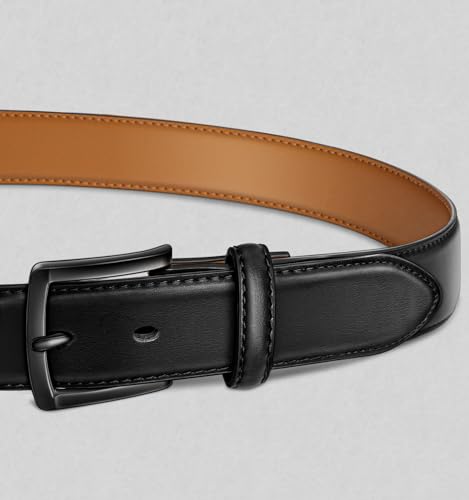 KEMISANT Men Belt 2Pack – Genuine Leather Belt for Men Dress Casual Golf Jeans 1 3/8" (Black/Deep Brown,38"-40" Waist Adjustable)