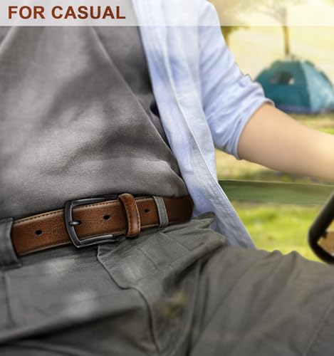 KEMISANT Men Belt 2Pack – Genuine Leather Belt for Men Dress Casual Golf Jeans 1 3/8" (Black/Deep Brown,38"-40" Waist Adjustable)