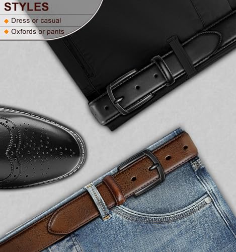 KEMISANT Men Belt 2Pack – Genuine Leather Belt for Men Dress Casual Golf Jeans 1 3/8" (Black/Deep Brown,38"-40" Waist Adjustable)