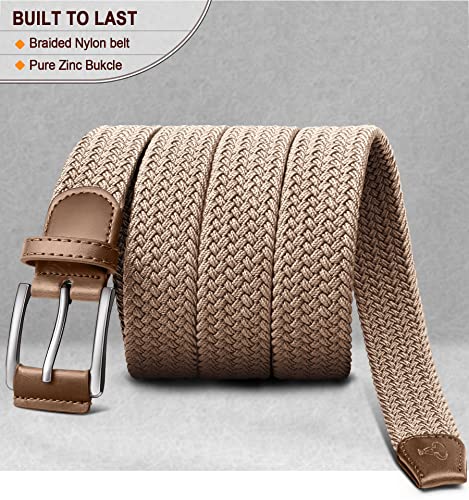 BULLIANT Stretch Belt Men,Mens Gift Woven Braided Web Belt 1 3/8 for Golf Casual Pants Shirts Jeans(Beige,36"-40" Waist Adjustable)