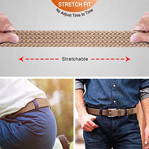BULLIANT Stretch Belt Men,Mens Gift Woven Braided Web Belt 1 3/8 for Golf Casual Pants Shirts Jeans(Beige,36"-40" Waist Adjustable)