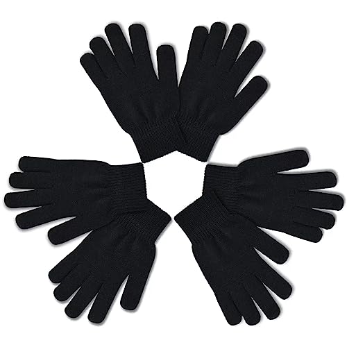 SHALEDOW 3 Pairs of Unisex Knitted Thermal Black Magic Elastic Gloves Warm Full Fingered Winter Snow Gloves for Men and Women(Medium)