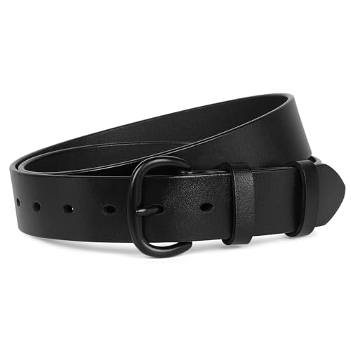 SANSTHS Women Leather Belt for Jeans Pants Dresses Black Ladies Waist Belt with Black Buckle, Black M
