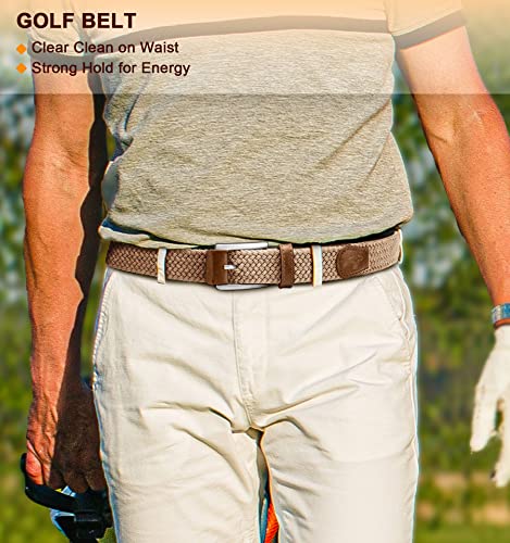 BULLIANT Stretch Belt Men,Mens Gift Woven Braided Web Belt 1 3/8 for Golf Casual Pants Shirts Jeans(Beige,36"-40" Waist Adjustable)