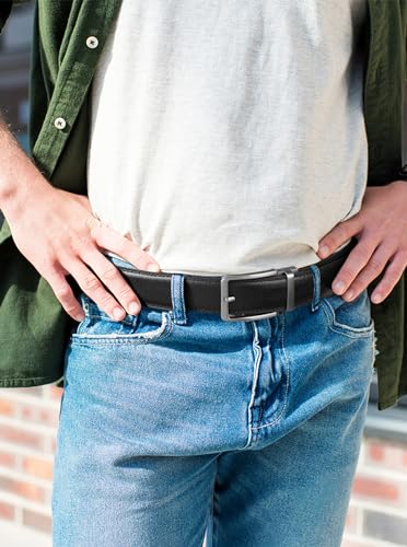 SKiporty Men's Ratchet Belts Leather Comfort Adjustable Click Belt With Slide Buckle for Men Casual Work Jeans Gifts Box