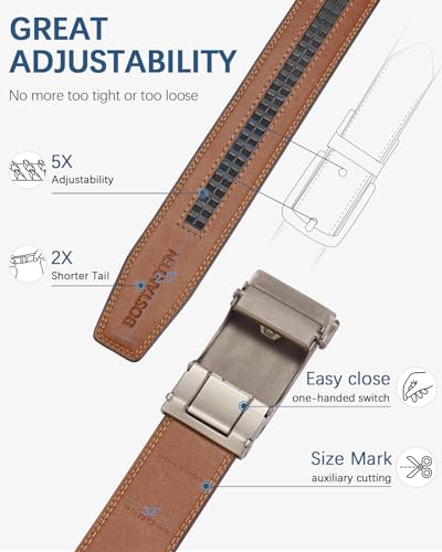 BOSTANTEN Mens Belt Leather Ratchet Belt For Men Dress and Casual with Adjustable Buckle, Trim to Fit