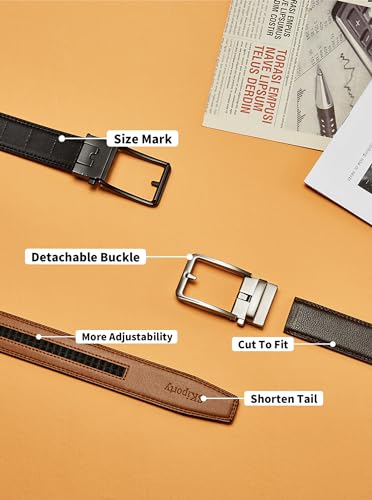SKiporty Men's Ratchet Belts Leather Comfort Adjustable Click Belt With Slide Buckle for Men Casual Work Jeans Gifts Box