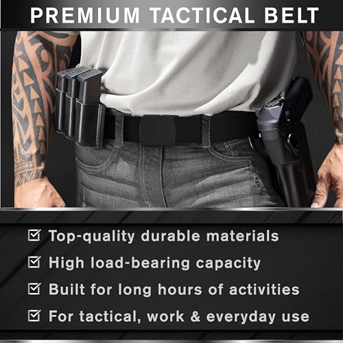 TECEUM Tactical Belt – Black B2 M – Heavy-Duty Military, Work, Hiking,Rigger, Utility, EDC Men’s Belts – Quick-Release – Nylon Web