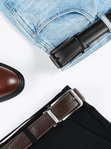 SKiporty Men's Ratchet Belts Leather Comfort Adjustable Click Belt With Slide Buckle for Men Casual Work Jeans Gifts Box