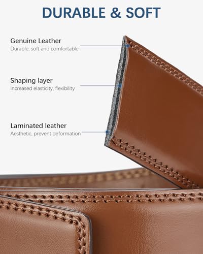 BOSTANTEN Mens Belt Leather Ratchet Belt For Men Dress and Casual with Adjustable Buckle, Trim to Fit