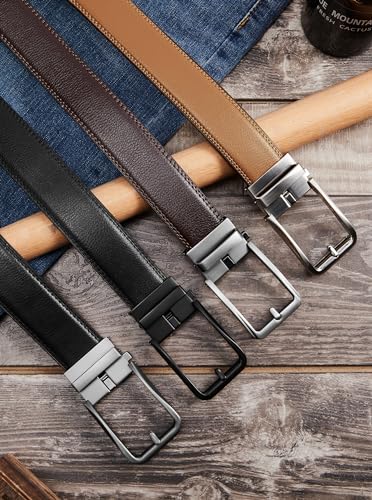SKiporty Men's Ratchet Belts Leather Comfort Adjustable Click Belt With Slide Buckle for Men Casual Work Jeans Gifts Box