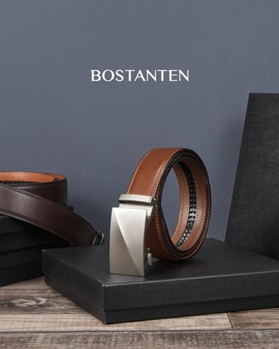 BOSTANTEN Mens Belt Leather Ratchet Belt For Men Dress and Casual with Adjustable Buckle, Trim to Fit