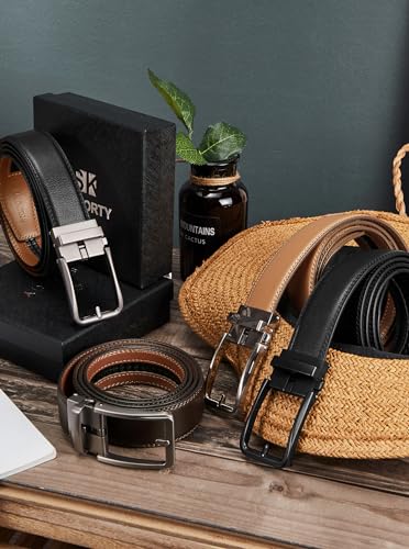 SKiporty Men's Ratchet Belts Leather Comfort Adjustable Click Belt With Slide Buckle for Men Casual Work Jeans Gifts Box