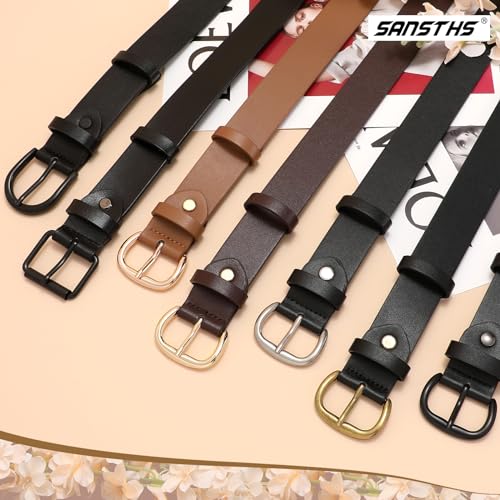 SANSTHS Women Leather Belt for Jeans Pants Dresses Black Ladies Waist Belt with Black Buckle, Black M