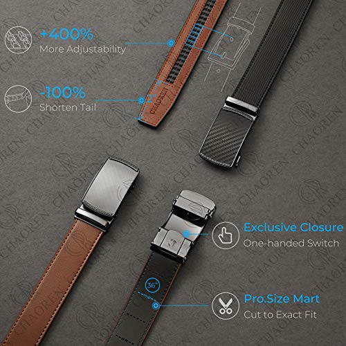 CHAOREN Ratchet Belts for Men - Mens Leather Belt 1 3/8" for Casual Dress - Micro Adjustable Golf Belt Fit Everywhere