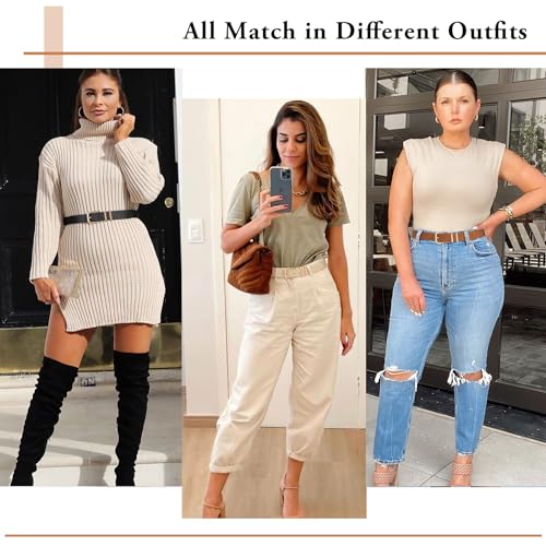 XZQTIVE 3 Pack Women Belts For Jeans Dresses Pants Ladies Leather Waist Belt with Gold Buckle