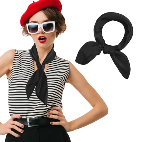 simarro 23.5" Women Silk Feeling Scarf Satin Head Scarves, Fashion Square Neck Satin Scarfs Neck Scarf Breathable Lightweight Clothing Handbag Accessories(Black)