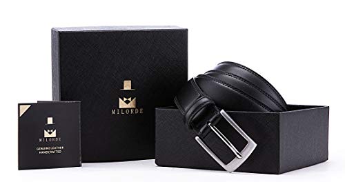 MILORDE Men Black Belts, Fashion & Classic Design for Dress and Causal (Size 34 (Waist 32), Basic Black)