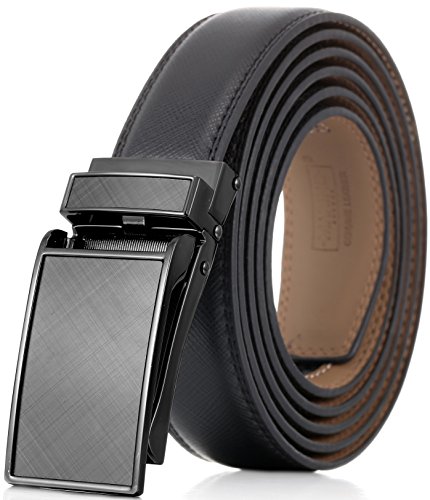Marino Avenue Men’s Genuine Leather Ratchet Dress Belt with Linxx Buckle - Gift Box - Charcoal Depiction - Black - Adjustable from 28" to 44" Waist