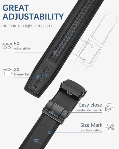 BOSTANTEN Mens Belt Leather 2 Pack Ratchet Belt For Men Dress and Casual with Adjustable Buckle, Trim to Fit