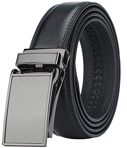 HIMI Men's Comfort Genuine Leather Ratchet Dress Belt with Automatic Click Buckle (Suit Pant Size 28"-44", Style 1 -Black)