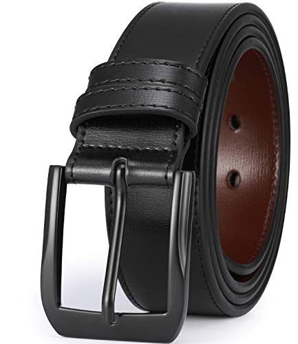 beltox fine Men’s Casual Leather Jeans Belts 1 1/2” Wide 4MM Thick Alloy Prong Buckle Work Dress Belt for Men(Black Belt with Black Buckle,32-34)