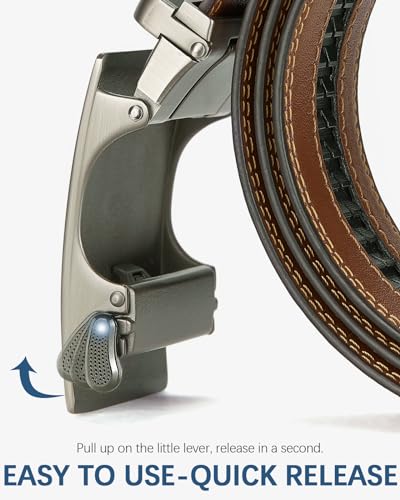 BOSTANTEN Mens Belt Leather 2 Pack Ratchet Belt For Men Dress and Casual with Adjustable Buckle, Trim to Fit