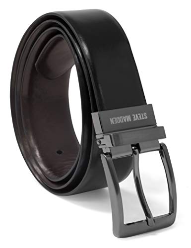 Steve Madden Men's Dress Casual Every Day Leather Belt, Black/Brown (Burnished), 34