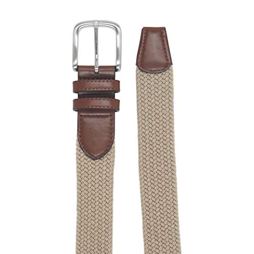 Amazon Essentials Men's Stretch Woven Braid Belt, Khaki Brown, 38
