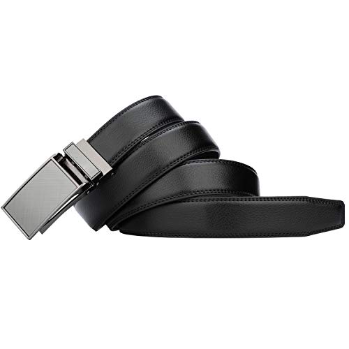 HIMI Men's Comfort Genuine Leather Ratchet Dress Belt with Automatic Click Buckle (Suit Pant Size 28"-44", Style 1 -Black)
