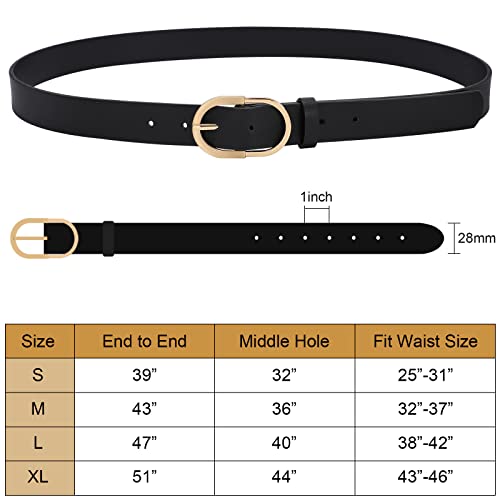 VONMELLI 3 Pack Women's Belts for Jeans Pants Fashion Gold Buckle Ladies Dress Belt Black Brown Beige S