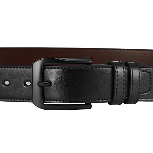 beltox fine Men’s Casual Leather Jeans Belts 1 1/2” Wide 4MM Thick Alloy Prong Buckle Work Dress Belt for Men（Black Belt with Black Buckle，32-34）