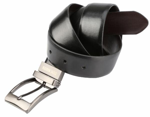 Steve Madden Men's Dress Casual Every Day Leather Belt, Black/Brown (Burnished), 34