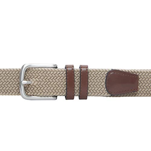 Amazon Essentials Men's Stretch Woven Braid Belt, Khaki Brown, 38