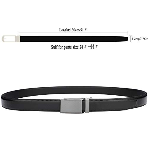 HIMI Men's Comfort Genuine Leather Ratchet Dress Belt with Automatic Click Buckle (Suit Pant Size 28"-44", Style 1 -Black)