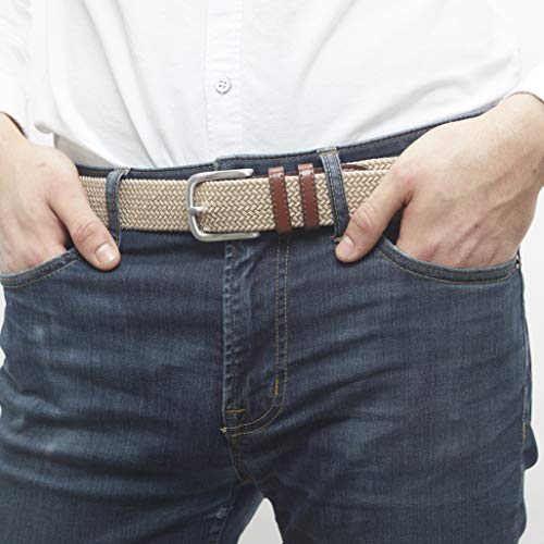 Amazon Essentials Men's Stretch Woven Braid Belt, Khaki Brown, 38