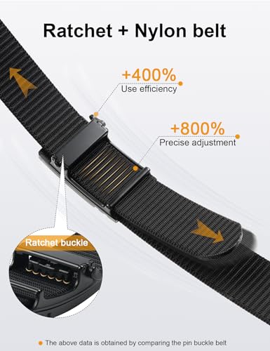 JUKMO Ratchet Belt for Men, Nylon Web Tactical Belt with Automatic Slide Buckle (Black, Large)