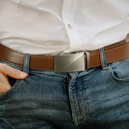 BOSTANTEN Mens Belt Leather 2 Pack Ratchet Belt For Men Dress and Casual with Adjustable Buckle, Trim to Fit