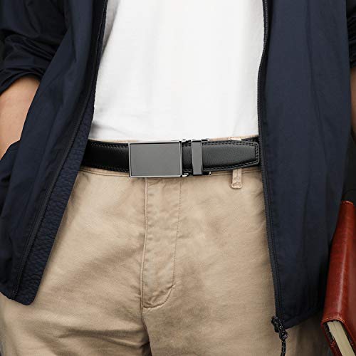 HIMI Men's Comfort Genuine Leather Ratchet Dress Belt with Automatic Click Buckle (Suit Pant Size 28"-44", Style 1 -Black)