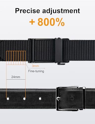 JUKMO Ratchet Belt for Men, Nylon Web Tactical Belt with Automatic Slide Buckle (Black, Large)
