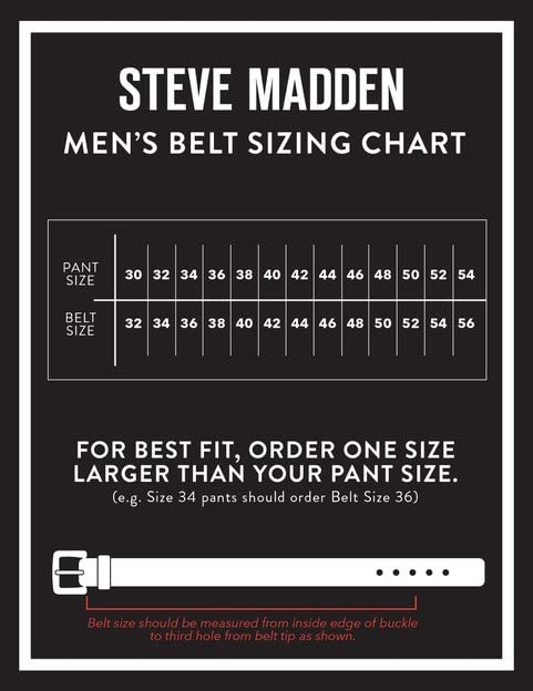Steve Madden Men's Dress Casual Every Day Leather Belt, Black/Brown (Burnished), 34