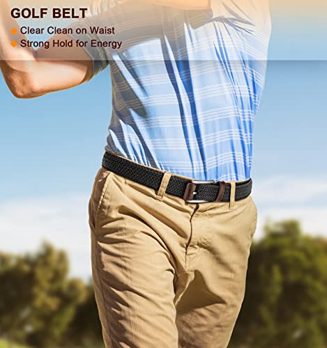 BULLIANT Belt for Men 2Pack,Mens Gift Stretch Braided Web Belt Elastic for Casual Golf Jeans,1 3/8"(Black/Beige,30"-34" Waist Adjustable)