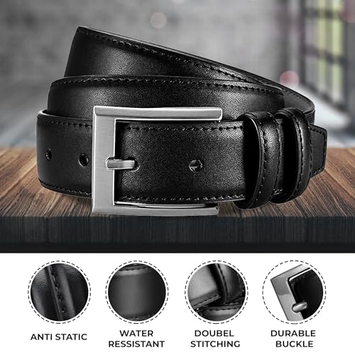 Marino's Dress Belt Men, Elegant Mens Belts Leather with Single Prong Buckle, Genuine Leather Belt for Men - Black - 42